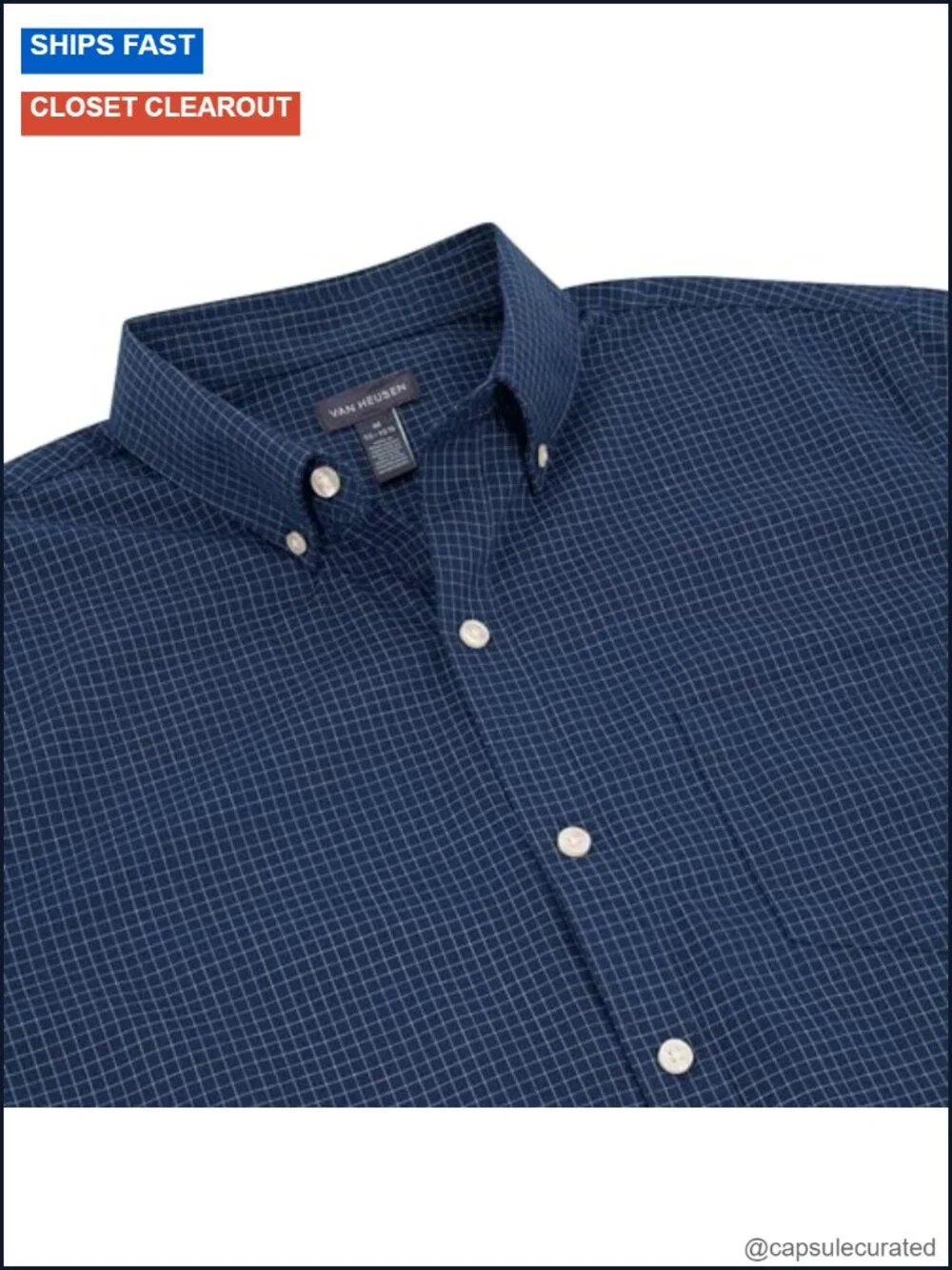 Van Heusen Men's Wrinkle Free Short Sleeve Button Down Check Shirt, Cotton
